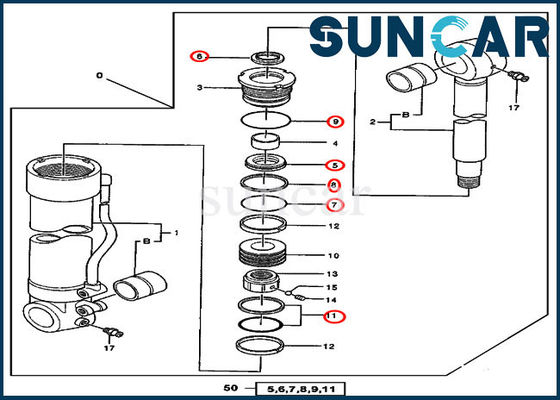 Beli 600C 550LC John Deere 4384450 Perangkat Penghapusan Hidrolik Excavator Cylinder Seal Kit online manufacture