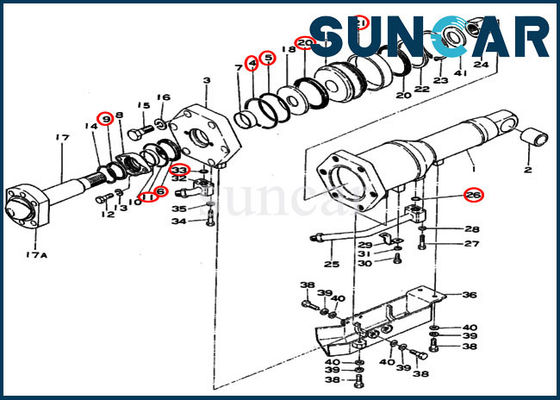 Komatsu 195-63-05041 Blade Tilt Hydraulic Cylinder Seal Kit Untuk D355-3 Crawler Dozer