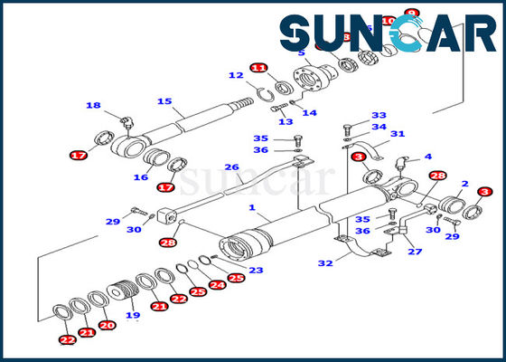 Komatsu PC100-6 Parts 707-98-27620 Kit Servis Silinder Pelumas Gemuk Panjang Kit Segel Minyak Perbaikan Bagian Dalam