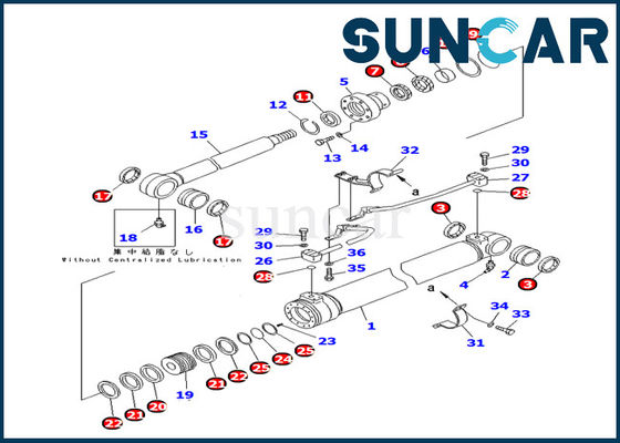 707-98-36250 Excavator Boom Cylinder Service Kit Komatsu PC100-6Z Bagian Dalam Perbaikan Seal Kit Parts
