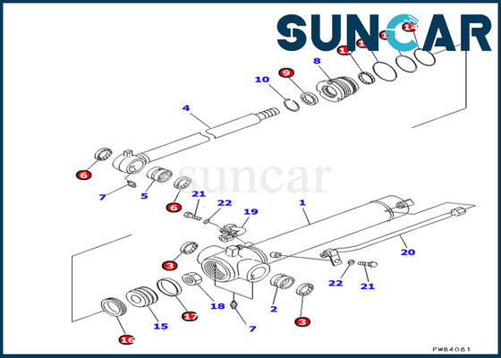 707-98-22820 Arm Cylinder Seal Kit Kit Servis Komatsu Cocok untuk Model Excavator PC20MR-1 PC30UU-3