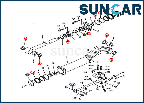 Kit Segel Oli Hidrolik 135-63-05030 Kit Perbaikan Segel Silinder Dump Untuk Dozer Komatsu D57S-1