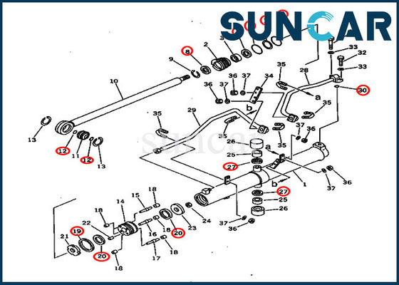 Kit Segel Komatsu D60A-8 707-98-36450 Kit Perbaikan Silinder Pengangkat Pisau Hidraulik 7079836450