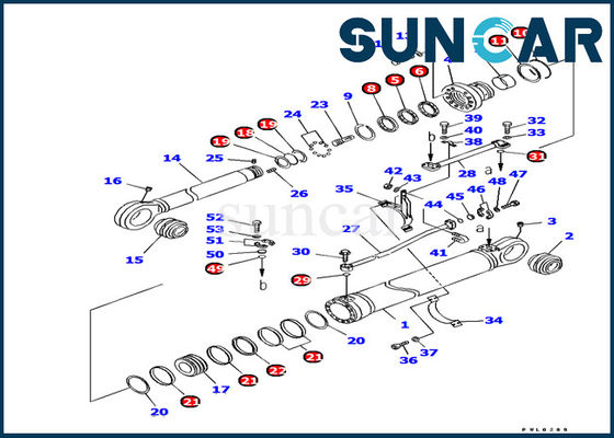 PC1250-7 Komatsu Excavator Tahan Minyak Seal Kit 707-99-69670 Kit servis Lengan Silinder Hidraulik