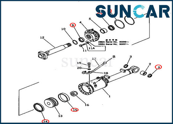 Buldoser 707-98-60100 Blade Tilt Cylinder Seal Kit D60A-11 Suku Cadang Perbaikan Komatsu