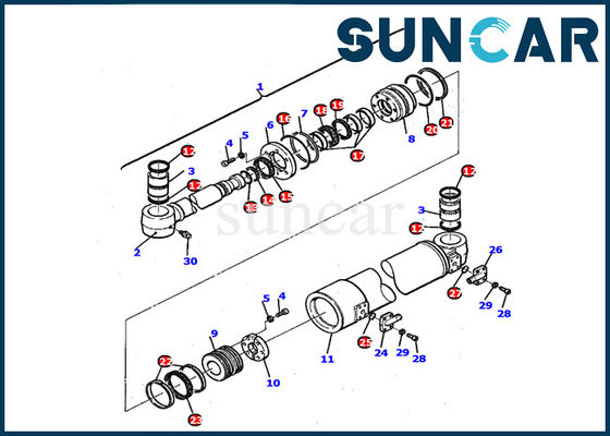 PC110R-1 Komatsu Excavator Kit Perbaikan Bagian Dalam 21D-61-14140 Boom Swing Cylinder Seal Kit Gasket