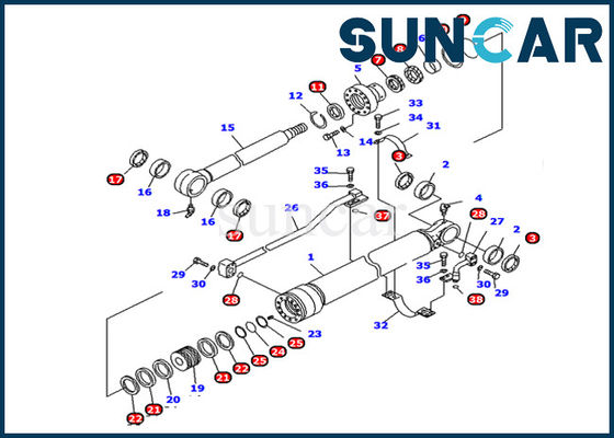 707-99-25800 Komatsu Bucket Cylinder Seal Kit Cocok untuk PC128US-2-A Excavator Bagian Dalam Silinder Hidrolik
