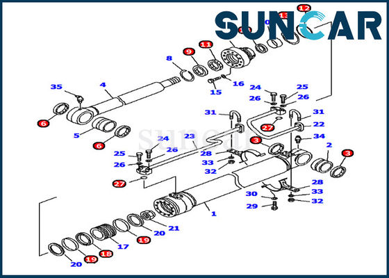 707-99-46230 Hidrolik 2ND Boom Cylinder Seal Kit Model PC120-6 Kit Layanan Penggantian Komatsu