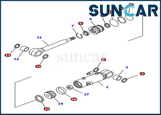 PC12R-8 Excavator Komatsu 707-98-11300 Kit Servis Silinder Blade Hidraulik Kit Penyegelan Mesin