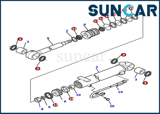 87800503 Kit Segel Silinder Boom Komatsu Bagian Dalam Kit Layanan Excavator Cocok untuk Excavator PC12R-8