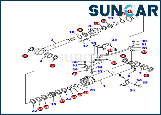 707-99-37180 Komatsu Bagian Dalam Kit Layanan Excavator Boom Cylinder Seal Kit Model PC130-8