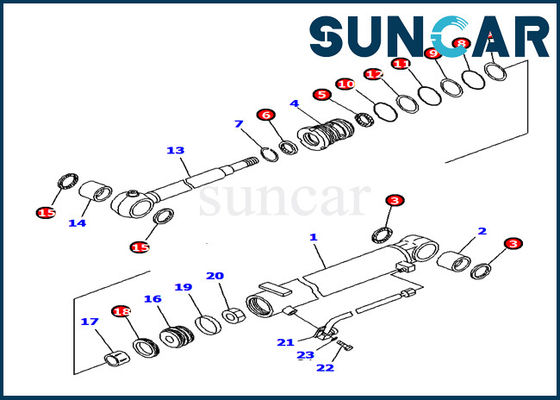 707-98-12380 Boom Cylinder Seal Kit Bagian Dalam Silinder Hidrolik Komatsu PC15MR-1 Model Service Kit