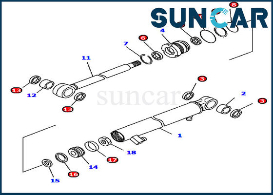 Kit Segel Silinder Lengan 707-98-13970 Cocok dengan Kit Servis Mesin Komatsu Excavator PC15MR-1