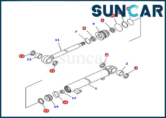 Kit Servis Komatsu 707-98-13960 Kit Segel Silinder Lengan Tahan Minyak Excavator PC15R-8