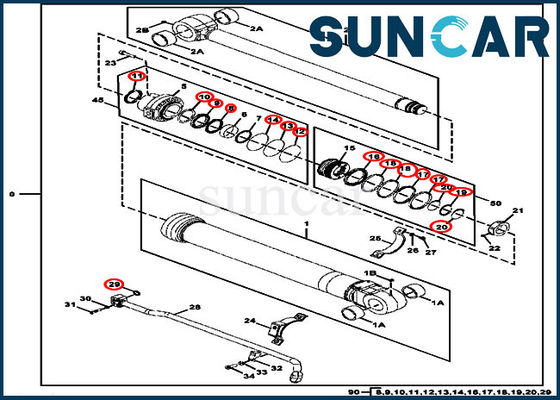 FYA00006595 Kit Penyegelan Silinder Bucket 300GLC DEERE Komponen Silinder Bagian EPC