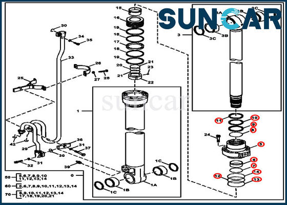 FXB00002044 Kit Penyegelan Silinder Hidrolik Boom Cocok Untuk Model John Deere 180GLC 190GW