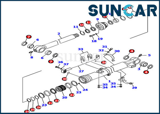 707-99-37150 Excavator Bucket Cylinder Seal Kit Cocok untuk Komatsu PC160LC-7E0 Kit Perbaikan Mesin