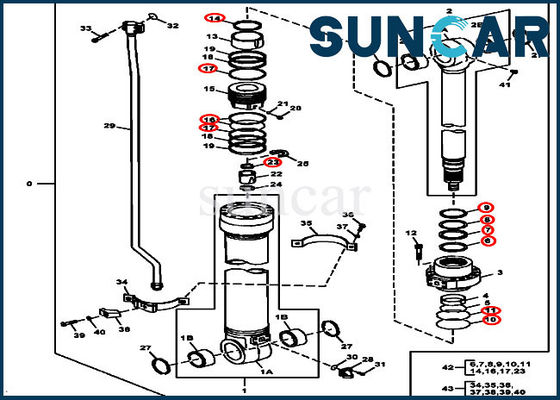 Excavator Arm Cylinder 4667663 Perbaikan Seal Kit Cocok Model 190DW 180GLC JOHN DEERE