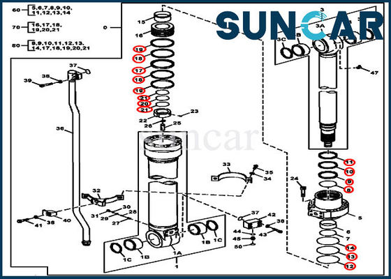Kit Segel Hidraulik DEERE FYA00012906 Kit Penyegelan Lengan Komponen Silinder 180GLC 190GW