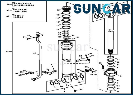 Deere Parts 180GLC 190GW FYA00012907 Kit Segel Bucket Kit Perbaikan Silinder Hidraulik