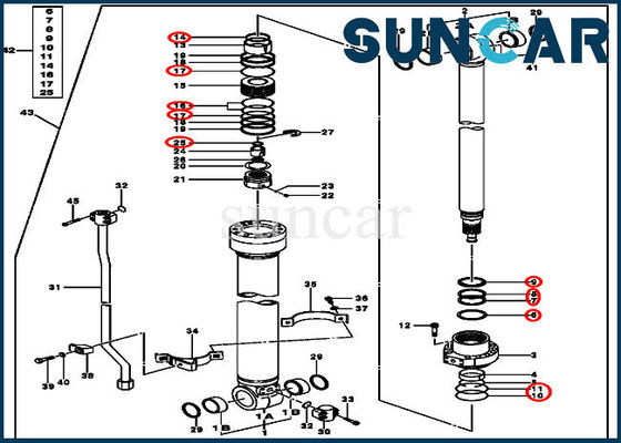 120D 120C JOHN DEERE 4448396 Arm Kit Segel Silinder Hidrolik Kit Penyegelan Excavator