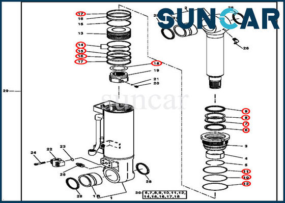 4388027 Kit Perbaikan Segel Silinder Cocok untuk Komponen Silinder Pisau John Deere 120C 135C
