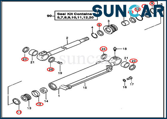 4355825 DEERE Service Kit Kit Perbaikan Segel Hidraulik Cocok dengan Bagian Blade Silinder Excavator
