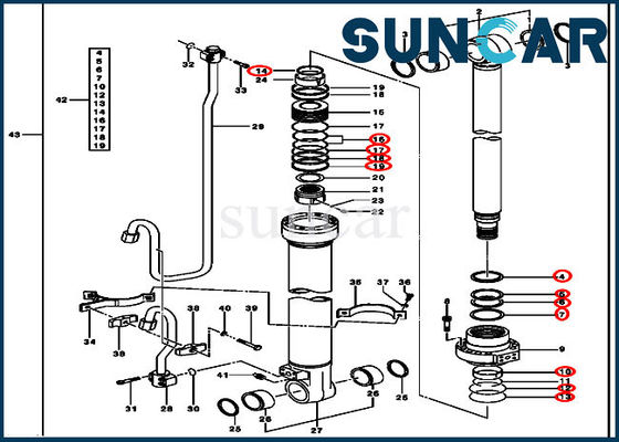 Peralatan Segel Hidrolik AH173457 Kit Penyegelan Silinder Boom Untuk 200CLC 200LC John Deere