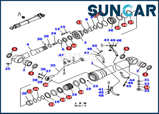 707-98-48610 Komatsu Excavator Seal Kit Arm Cylinder Repair Seal Kit Untuk PC180 PC200 PC210