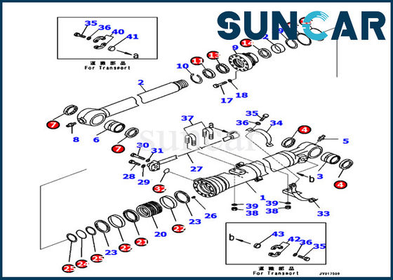 707-99-48710 Komatsu ARM Cylinder Seal Kit Bagian Dalam Silinder PC240LC-10 Kit Perbaikan Excavator