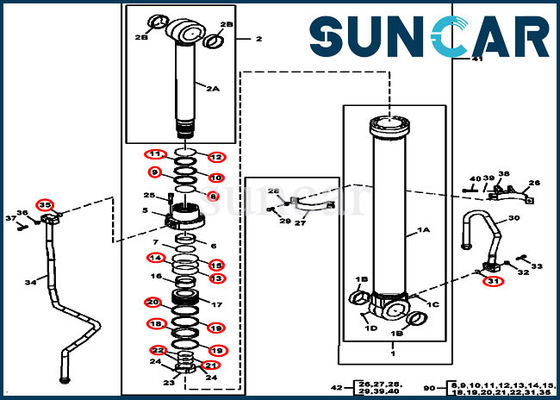 John Deere FYA00010734 Kit Penyegelan Silinder Boom Hidrolik Untuk Excavator 2954D 290GLC 270DLC