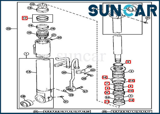 290D Boom Cylinder 4369764 Kit Perbaikan Segel Kit Layanan Penggantian Excavator John Deere