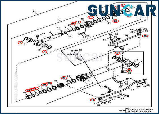 4640118 Dipper Stick Arm Sealing Kit Cocok untuk Model Excavator John Deere 350GLC 370C 350DLC