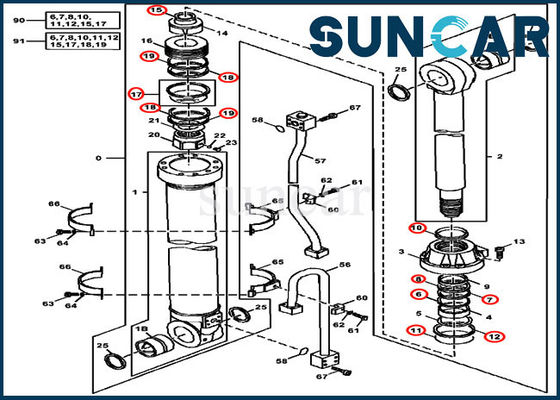 Kit Segel Oli Hidraulik Kit Perbaikan Silinder Lengan 4S00956 Untuk John Deere 450LC 200LC 450CLC