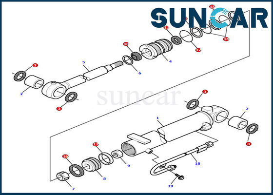PC15R-8 Komatsu Excavator Kit Layanan Suku Cadang Hidrolik 87800502 Kit Segel Silinder Boom