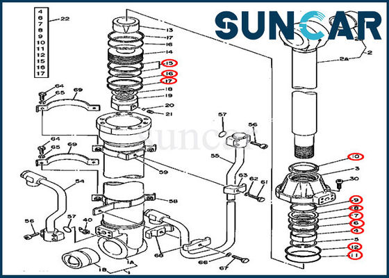 AT194335 Boom Bucket Cylinder Seal Kit Kit Servis Excavator Cocok untuk 595D 590D JOHN DEERE