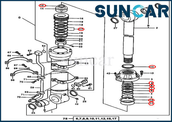 Kit Segel Minyak Silinder Hidraulik Kit Penyegelan Ember 4438690 Cocok Untuk Model John Deere 550LC