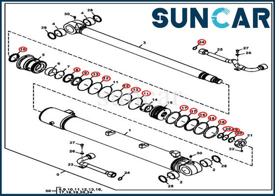 FYD00006229 Kit Segel Deere Kit Layanan Penggantian Silinder Boom Untuk Excavator 75G