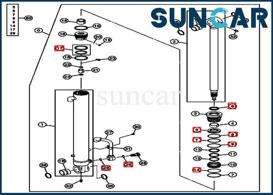 Segel Hidraulik 4634036 Kit Segel Perbaikan Silinder Lengan Untuk Model Excavator 50D JOHN DEERE