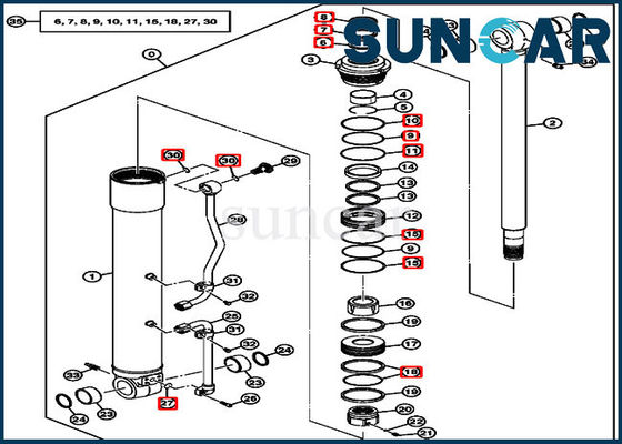 4464984 Kit Perbaikan Boom Seal Kit Servis Silinder Cocok untuk Komponen John Deere 75C 80C
