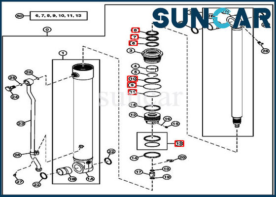 Kit Segel 75D 85D JOHN DEERE 4464985 Kit Perbaikan Silinder Hidrolik Lengan
