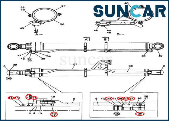 LZ00312 Boom Cylinder Seal Kit Kit Pembuatan Ulang Hidraulik Cocok dengan Case CX800 Machinery Seal