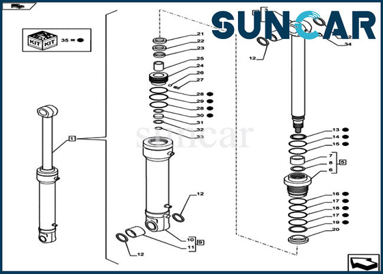 CX80C Case LZ12030 Swing Cylinder Seal Kit Kit Penggantian Seal Hidrolik OEM