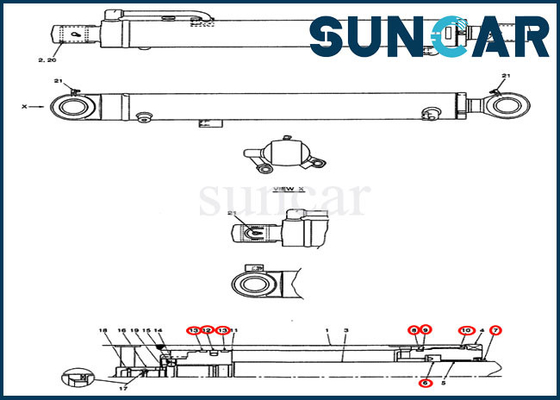 PX01V00048R300 Arm Cylinder Seal Repair Kit CX36B Case Mini Excavator Penggantian Service Kit