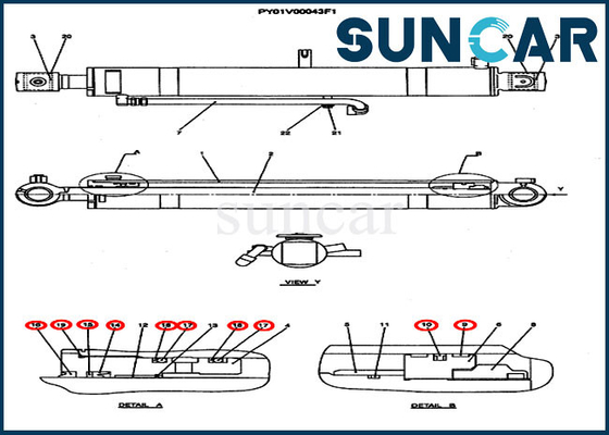 CX50B Model Case PY01V00037R300 Penggantian Seal Kit Crawler Excavator Boom Perbaikan Kit