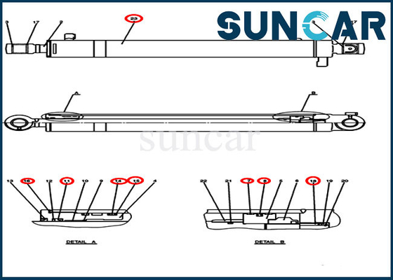 CX50B Case PH01V00037R400 Kit Perbaikan Segel Lengan Excavator Kit Penggantian Silinder Hidrolik