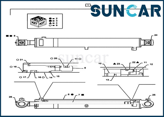 Boom Repair Seal Kit PS01V00001R400 Cocok dengan Case CX55B Batang Silinder 55 MM Bore 90 MM Excavator