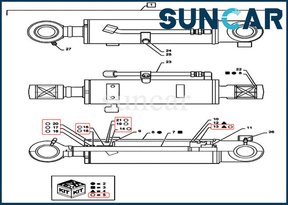 Ketahanan Aus PS01V00005R400 Dozer Cylinder Piston Rod Seal Kit Untuk Case CX55B Crawler Excavator