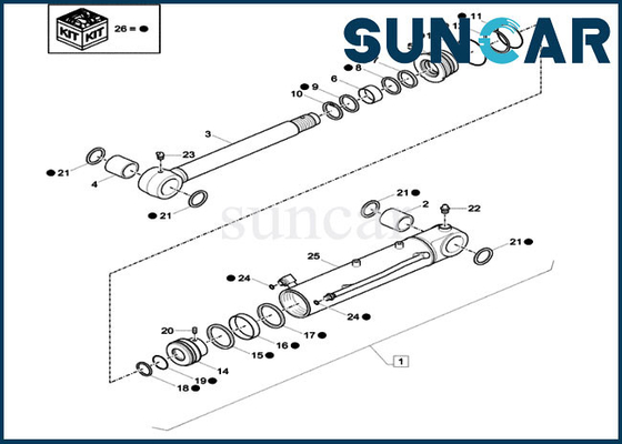 XKCD-03353 Dozer Blade Seal Kit XKCD03353 Case CX26C Segel Layanan Penggantian Silinder Hidrolik