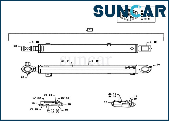 PS01V00003R400 Bucket Repair Seal Kit Case Parts Kit Layanan Silinder Hidrolik Excavator CX55B